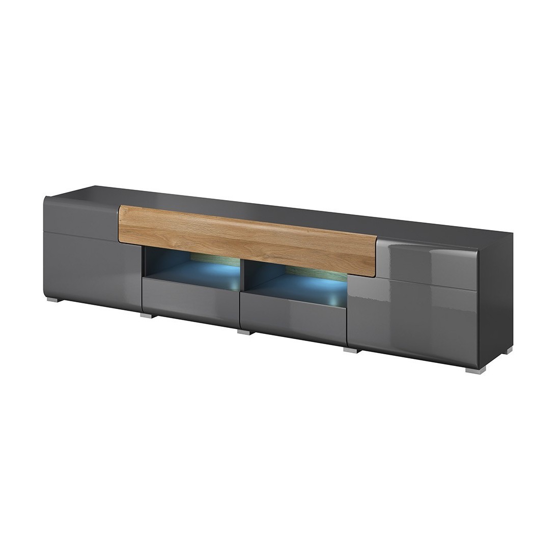foto del prodotto mobile tv 210 cm collezione ohio con led integrato. colori grigio antracite e rovere.