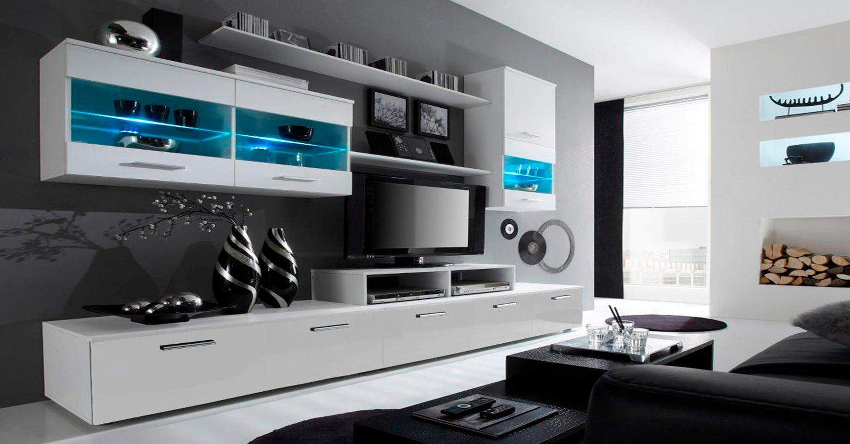 foto del prodotto mobile tv 250x42x194cm parete da soggiorno e pranzo contemporaneo colore bianco mate e bianco laccato rf546