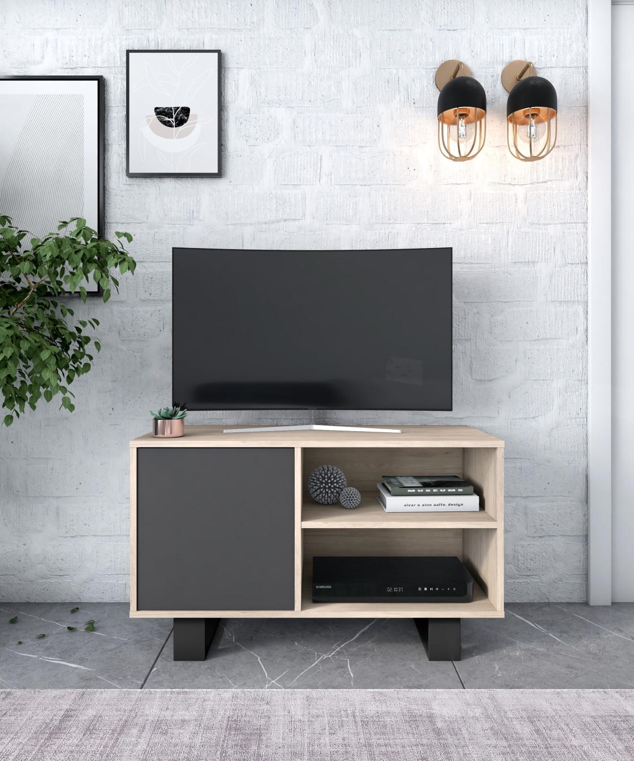 foto del prodotto mobile tv 95x40x57cm soggiorno pranzo con porta a sinistra colore rovere e antracite modello wind rf1001