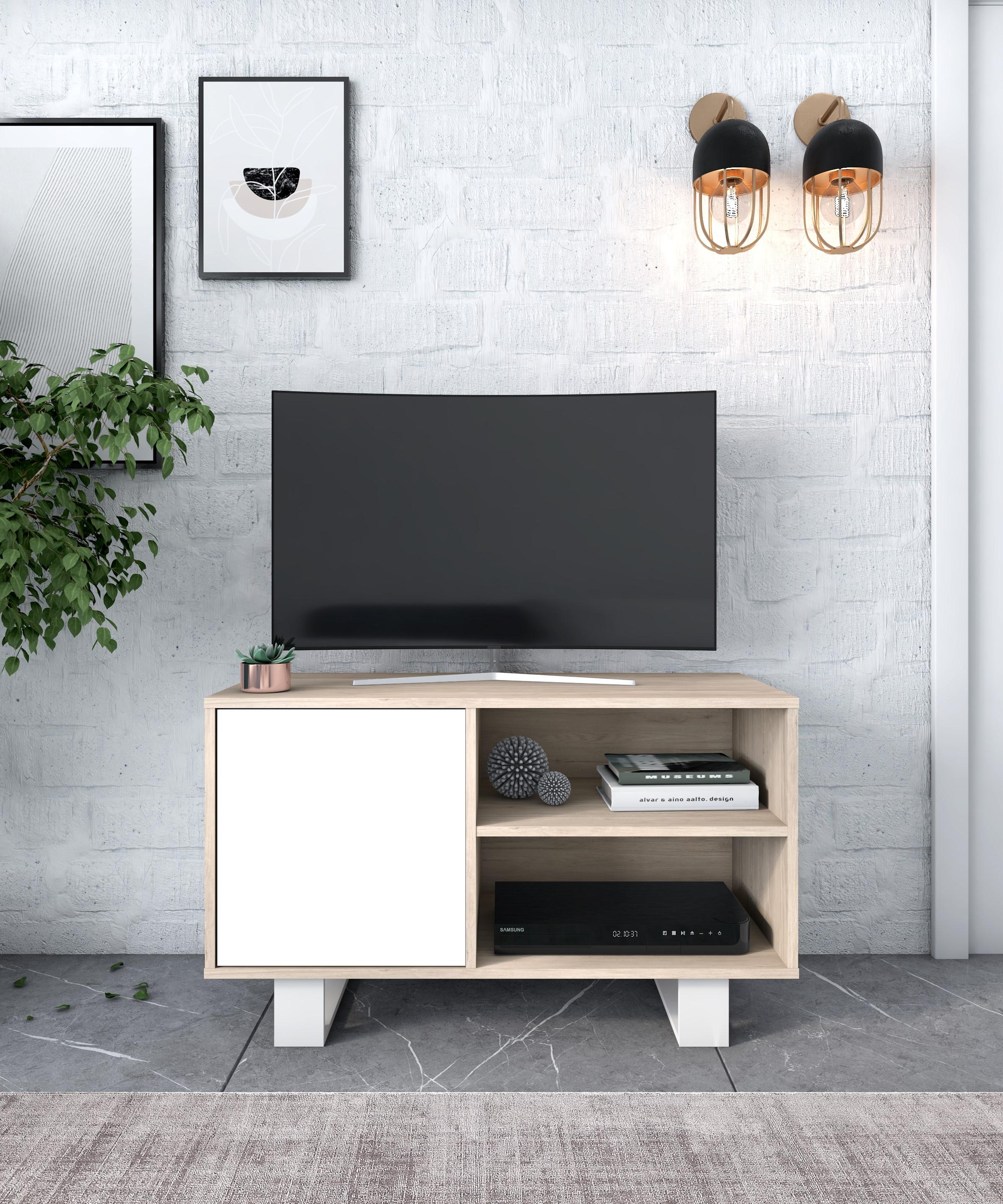 foto del prodotto mobile tv 95x40x57cm soggiorno pranzo con porta a sinistra colore rovere e bianco modello wind rf1020