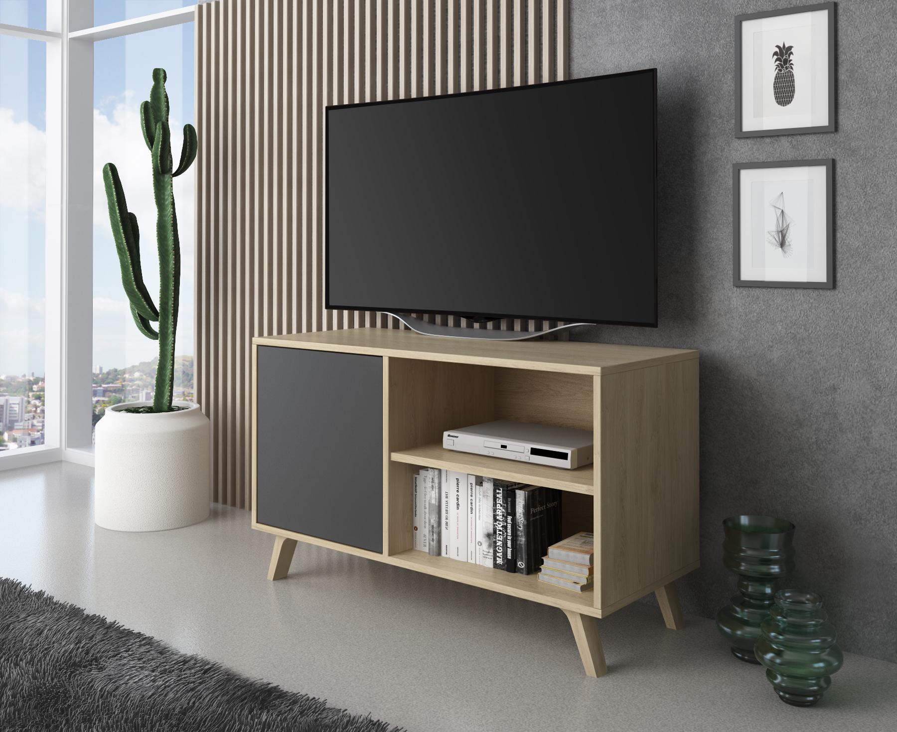 foto del prodotto mobile tv 95x40x57cm soggiorno salotto con porta sinistra colore rovere e grigio antracite modello wind rf611