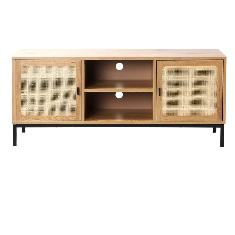 foto del prodotto mobile tv a 2 porte con impagliatura in rattan e 2 scomparti l120 cm
