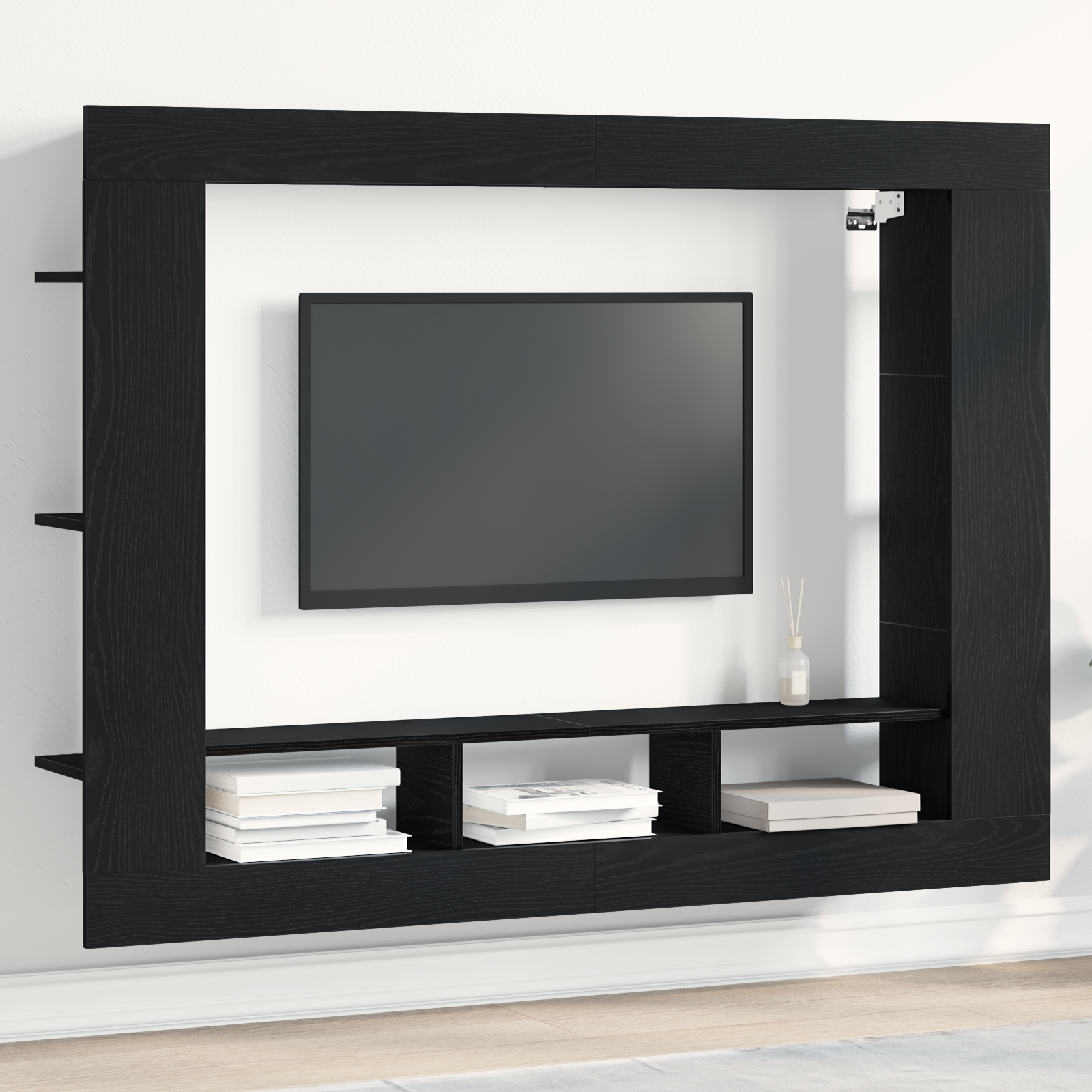 foto del prodotto mobile tv a muro nero rovere 152x22x113 cm