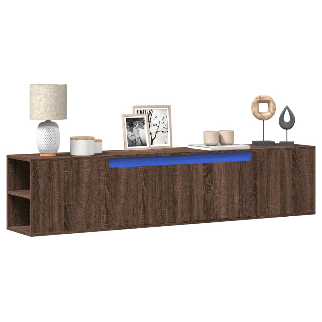 foto del prodotto mobile tv a parete con led rovere marrone 180x31x39,5 cm