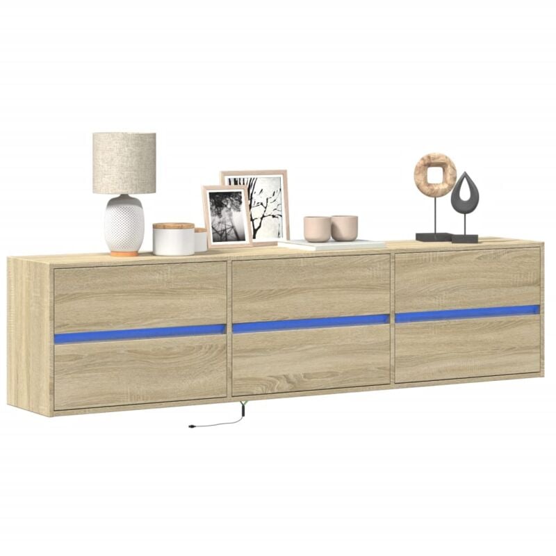 foto del prodotto mobile tv a parete con led rovere sonoma 180x31x45 cm