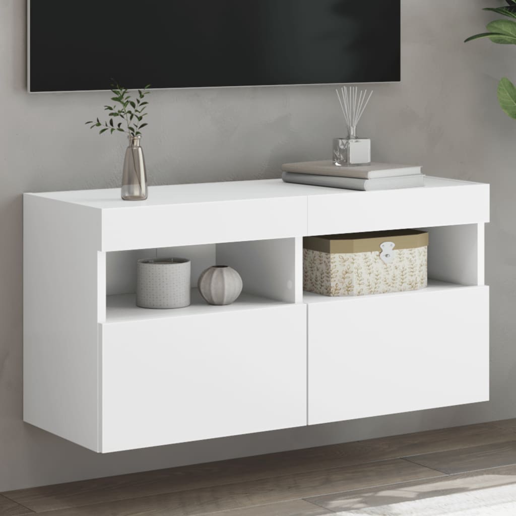 foto del prodotto mobile tv a parete con luci led bianco 80x30x40 cm