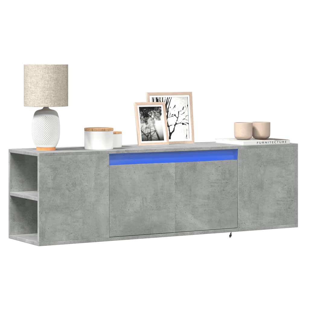 foto del prodotto mobile tv a parete con luci led grigio cemento 135x31x39,5 cm