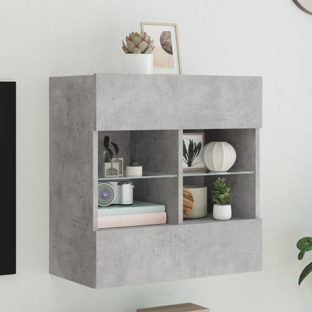 foto del prodotto mobile tv a parete con luci led grigio cemento 58,5x30x60,5 cmcod mxl 86139