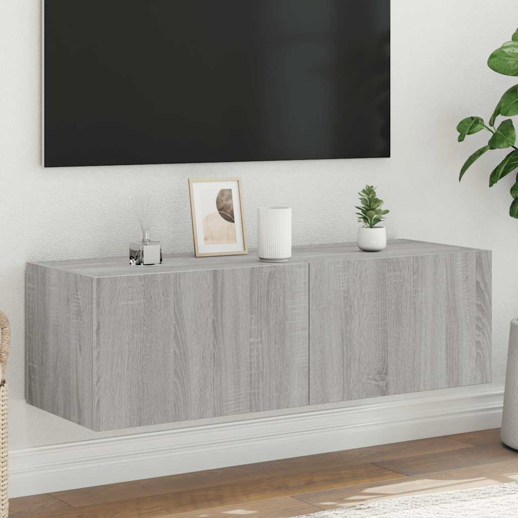 foto del prodotto mobile tv a parete con luci led grigio sonoma 100x35x31 cm
