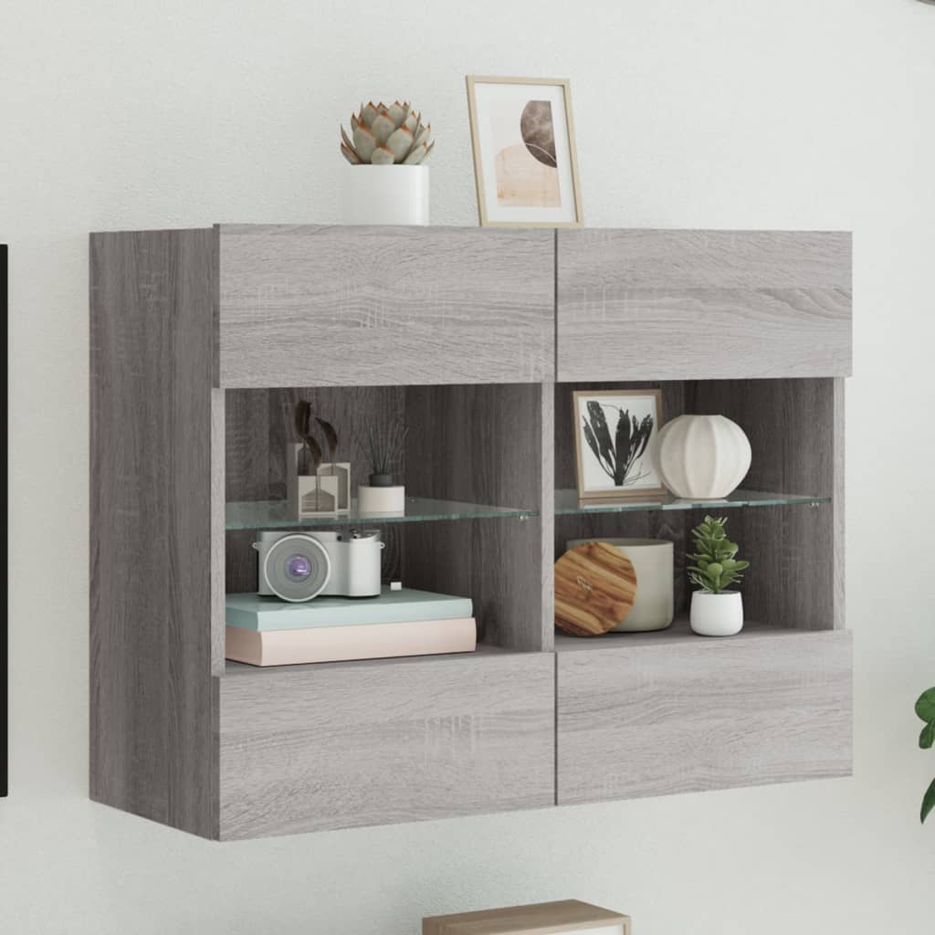 foto del prodotto mobile tv a parete con luci led grigio sonoma 78,5x30x60,5 cmcod mxl 86142