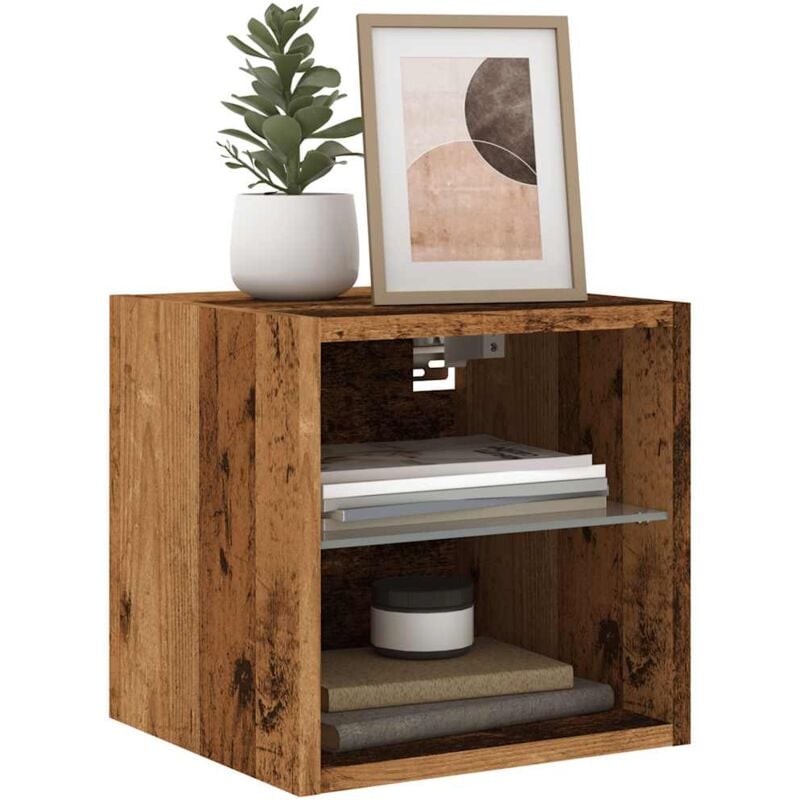 foto del prodotto mobile tv a parete con luci led legno antico 30x28,5x30 cm vidaxl