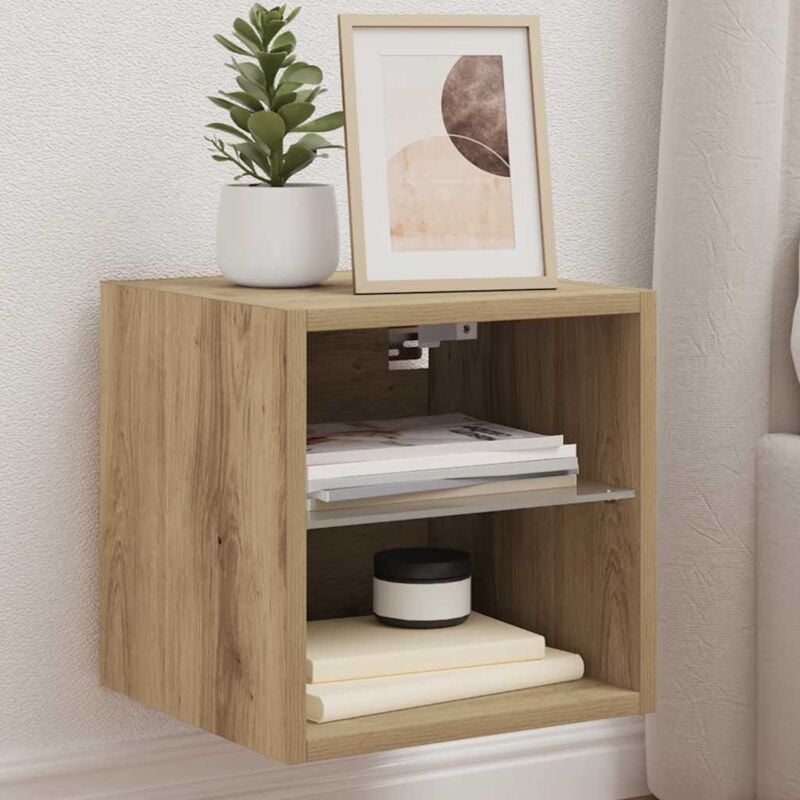 foto del prodotto mobile tv a parete con luci led rovere artigianale 30x28,5x30cm vidaxl