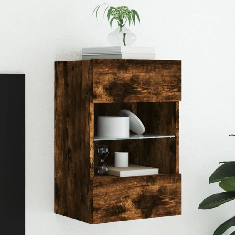 foto del prodotto mobile tv a parete con luci led rovere fumo 40x30x60,5 cm vidaxl