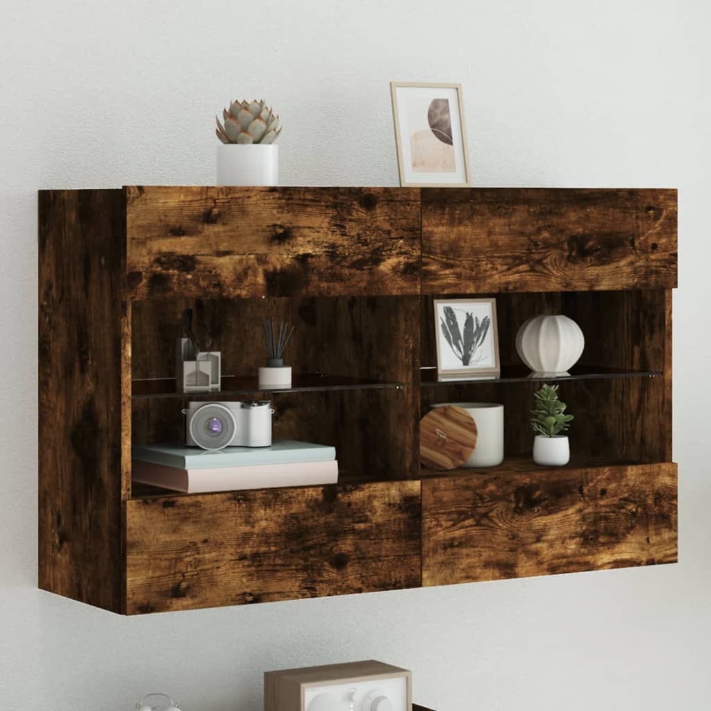 foto del prodotto mobile tv a parete con luci led rovere fumo 98,5x30x60,5 cmcod mxl 86143