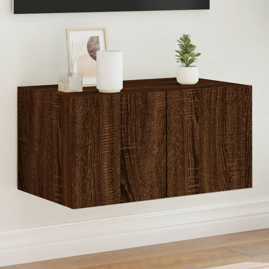 foto del prodotto mobile tv a parete con luci led rovere marrone 60x35x31 cm