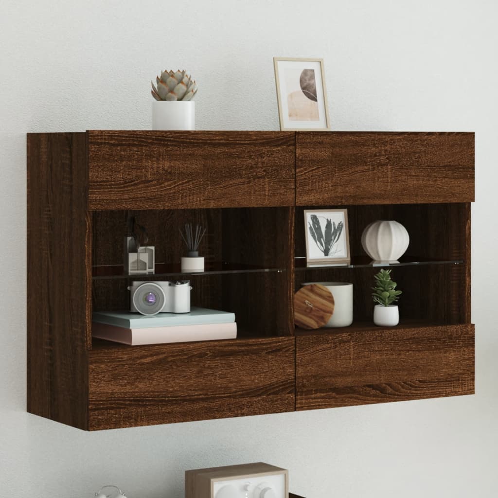 foto del prodotto mobile tv a parete con luci led rovere marrone 98,5x30x60,5 cmcod mxl 86144