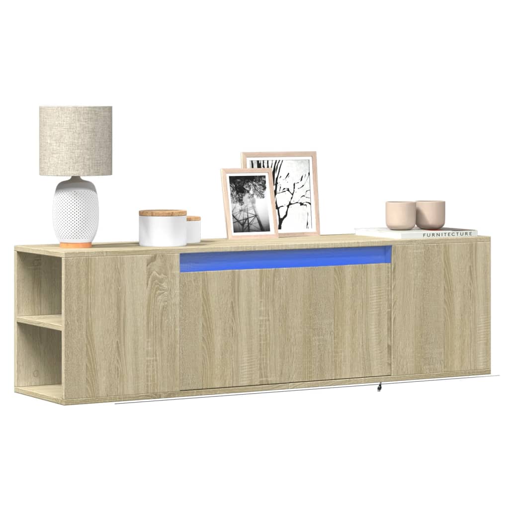 foto del prodotto mobile tv a parete con luci led rovere sonoma 135x31x39,5 cm