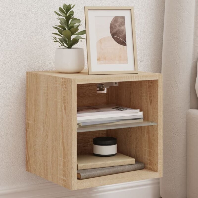 foto del prodotto mobile tv a parete con luci led rovere sonoma 30x28,5x30 cm vidaxl