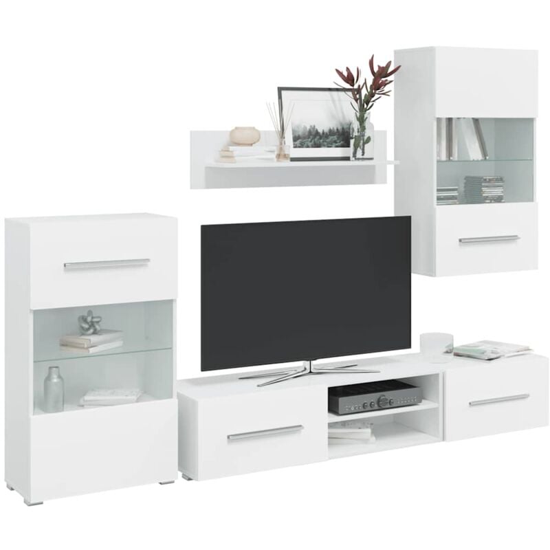 foto del prodotto mobile tv a parete con vetrina 5 pz illuminazione led bianco