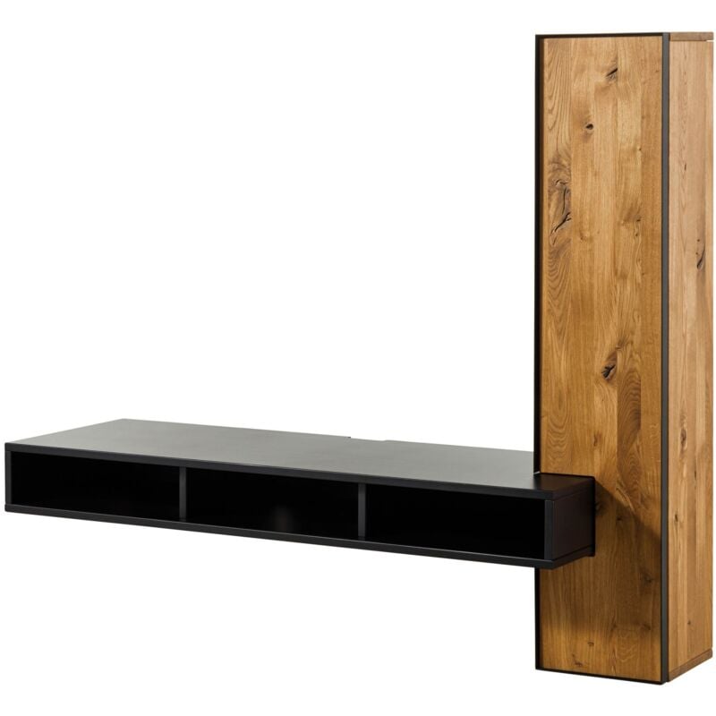 foto del prodotto mobile tv a parete in legno di quercia selvatica 161x49x140 oliato naturale nero laccato starnberg 08