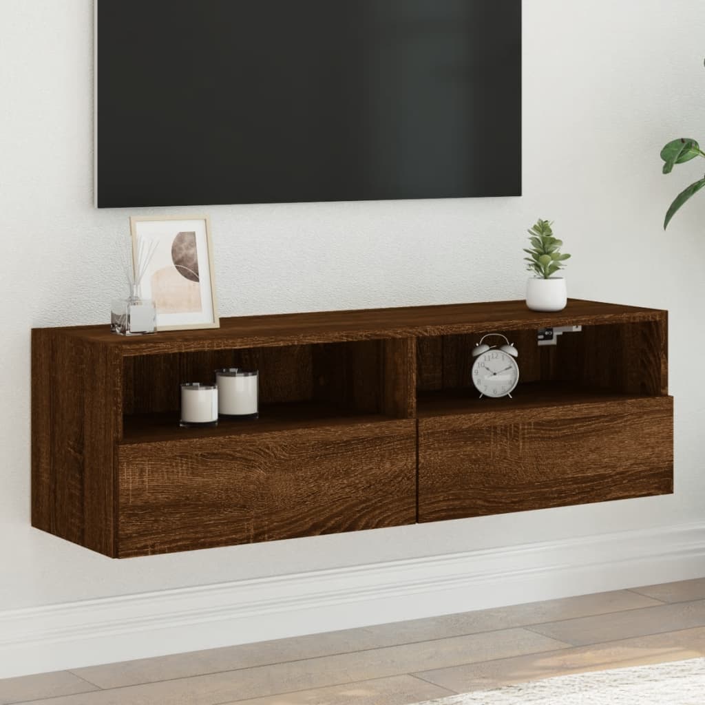 foto del prodotto mobile tv a parete rovere marrone 100x30x30cm legno multistrato