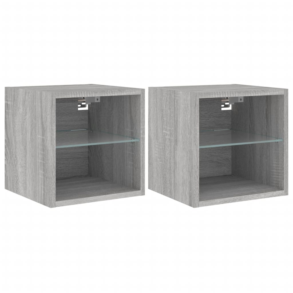 foto del prodotto mobile tv a parete scaffale multimediale credenza tv sala da pranzo soggiorno camera da letto e luci a led 2 pezzi sonoma 30 x 28,5 x 30 cm grigio 02 0029147