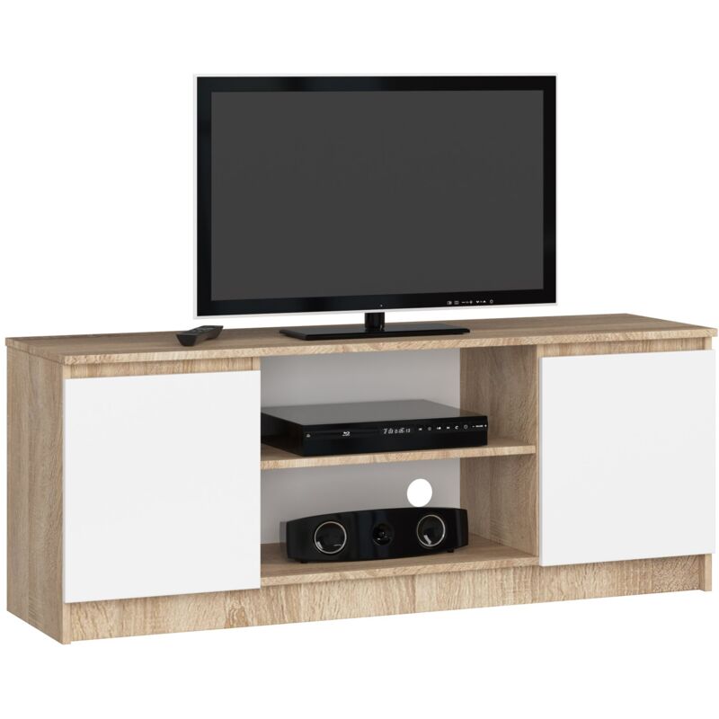foto del prodotto mobile tv akord sonoma quercia 140 cm 2 ante inserto frontale bianco 140x40x55 cm