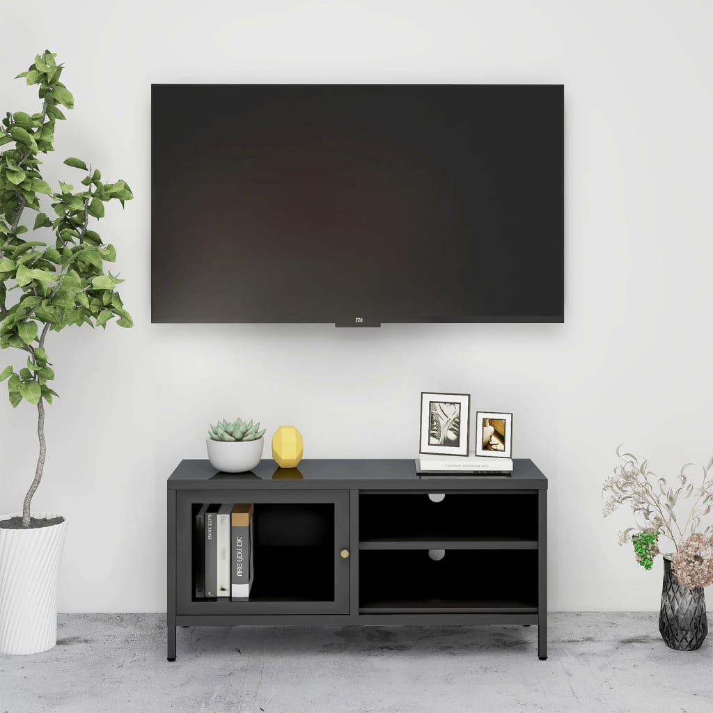 foto del prodotto mobile tv antracite 90x30x44 cm in acciaio e vetro cod mxl 8038