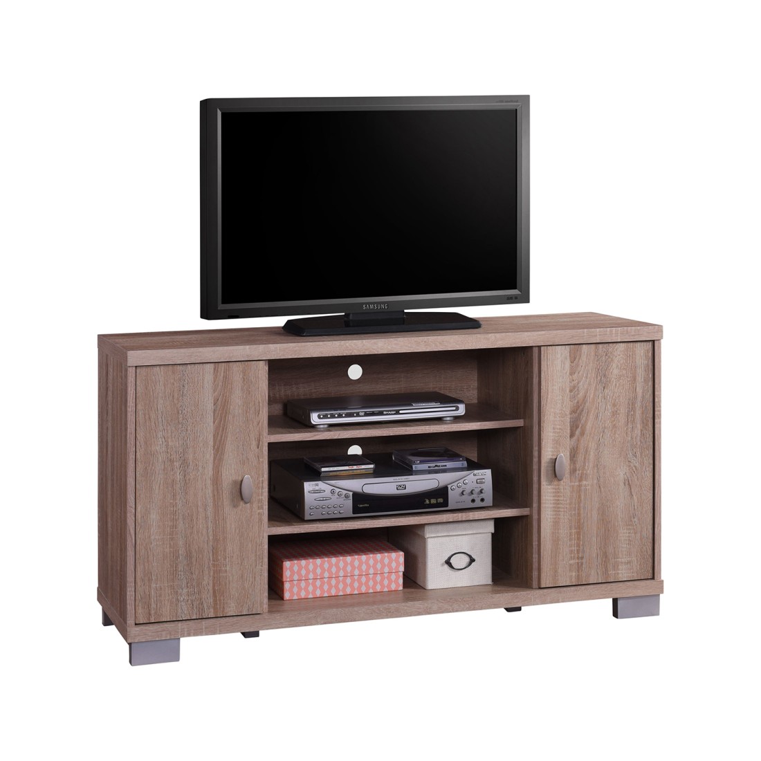 foto del prodotto mobile tv belek 120 cm con 2 ante e 3 vani color sonoma.