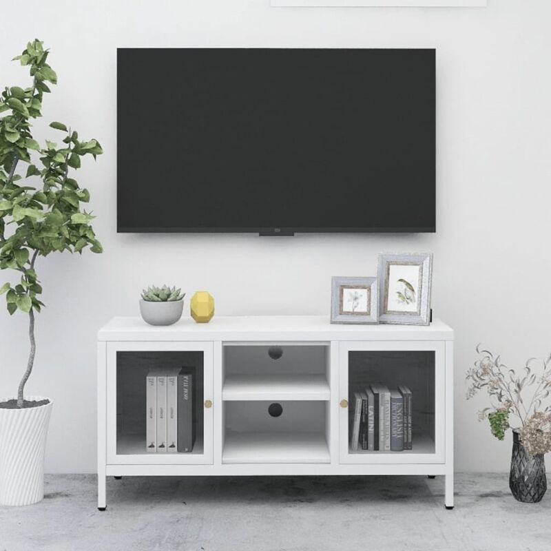 foto del prodotto mobile tv bianco 105x35x52 cm in acciaio e vetro