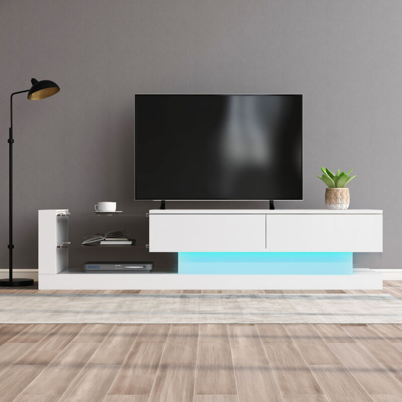 foto del prodotto mobile tv bianco lucido, mobile tv led a 16 colori, superficie tv da 60 pollici