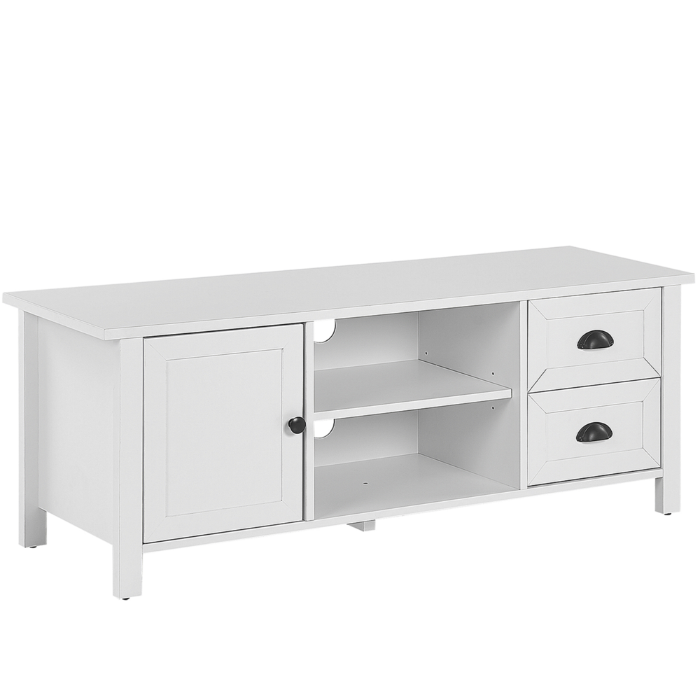 foto del prodotto mobile tv bianco per tv fino a 54 cassettiera stile rustico scaffali gestione cavi soggiorno