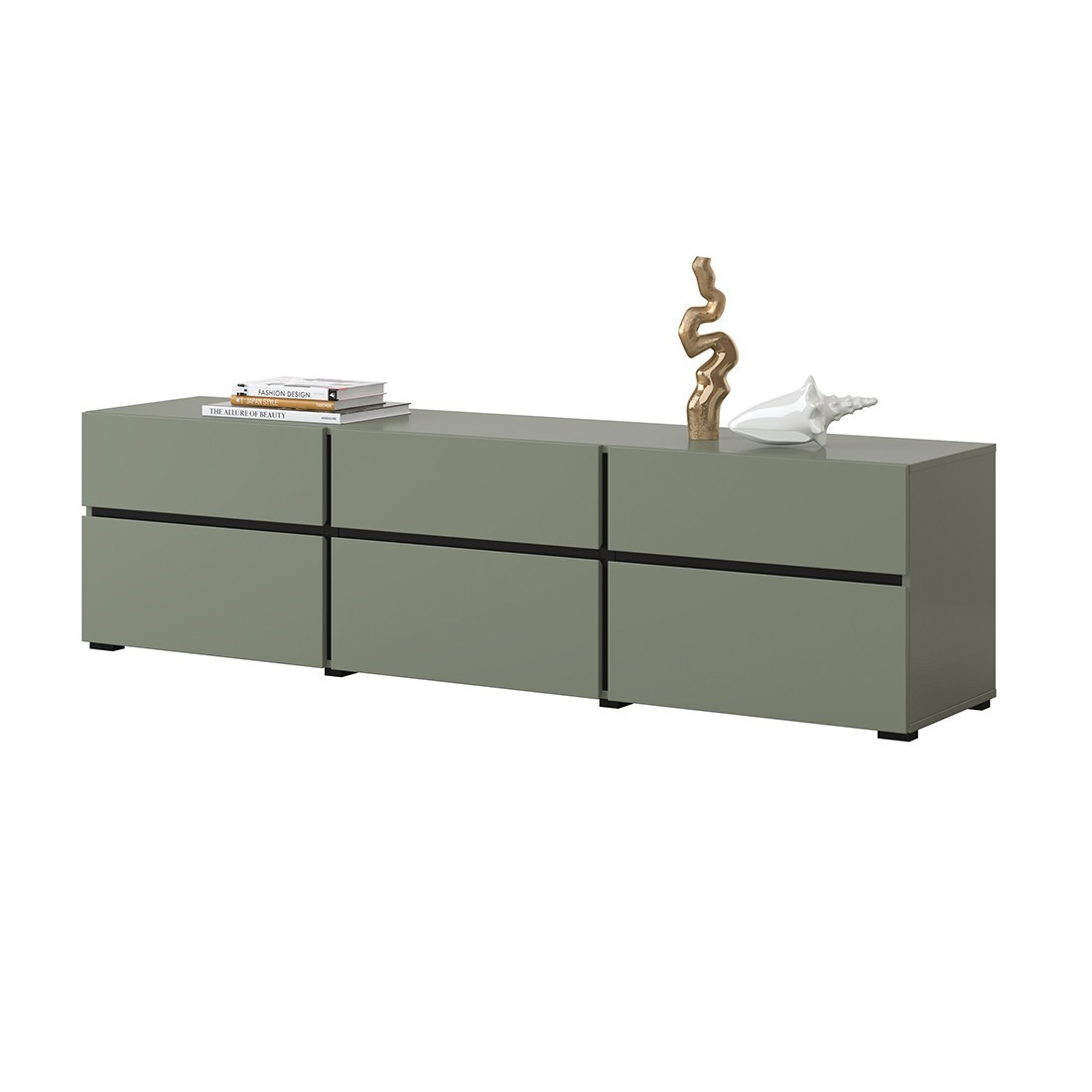 foto del prodotto mobile tv colore salvia verde 180cm collezione havana. mobile design con 3 porte e 3 cassetti.