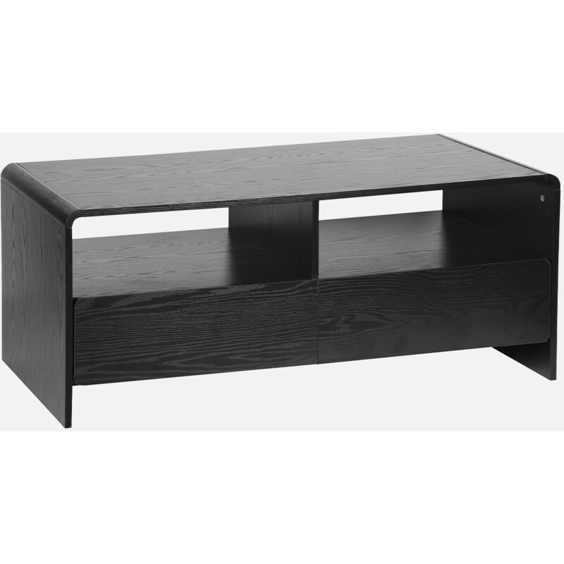 foto del prodotto mobile tv con 2 cassetti e 2 ripiani, effetto legno arrotondato
