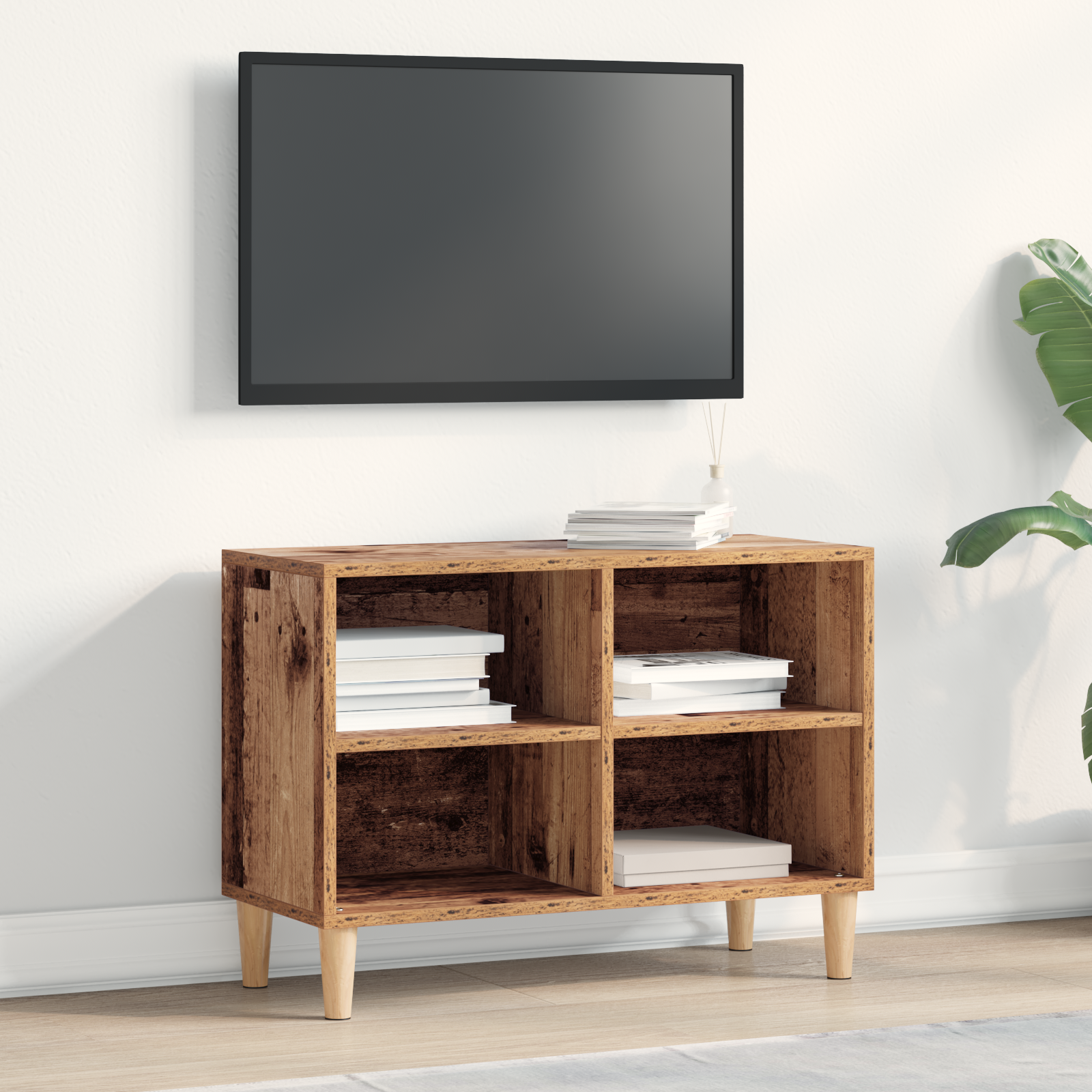 foto del prodotto mobile tv con gambe in legno antico 69.5x30x50 cm