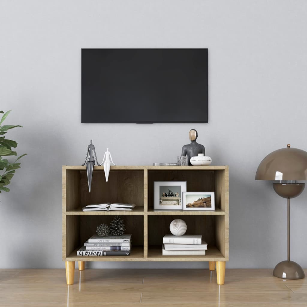 foto del prodotto mobile tv con gambe in legno massello rovere sonoma 69,5x30x50 cm cod mxl 5866