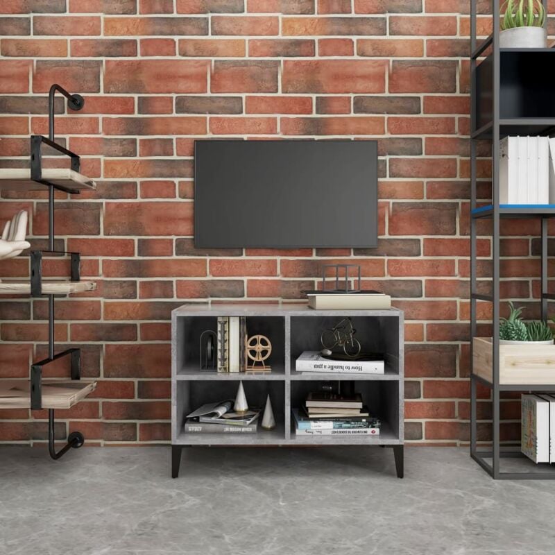 foto del prodotto mobile tv con gambe in metallo con 4 scomparti aperti vari colori colore cemento