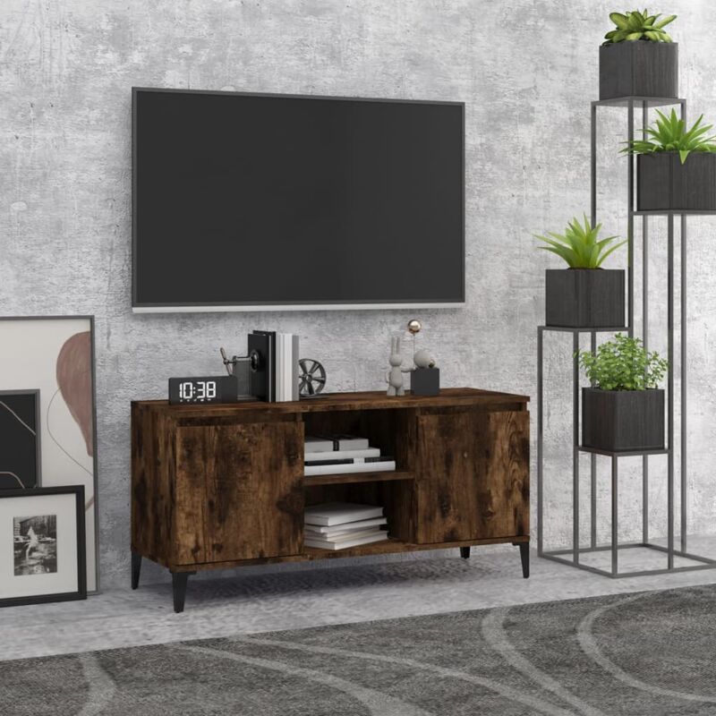 foto del prodotto mobile tv con gambe in metallo rovere fumo 103,5x35x50 cm vidaxl 647645