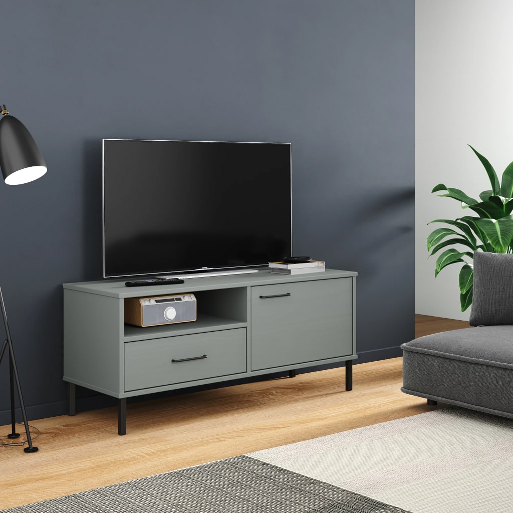 foto del prodotto mobile tv con gambe metallo grigio legno massello di pino oslo cod mxl 27744