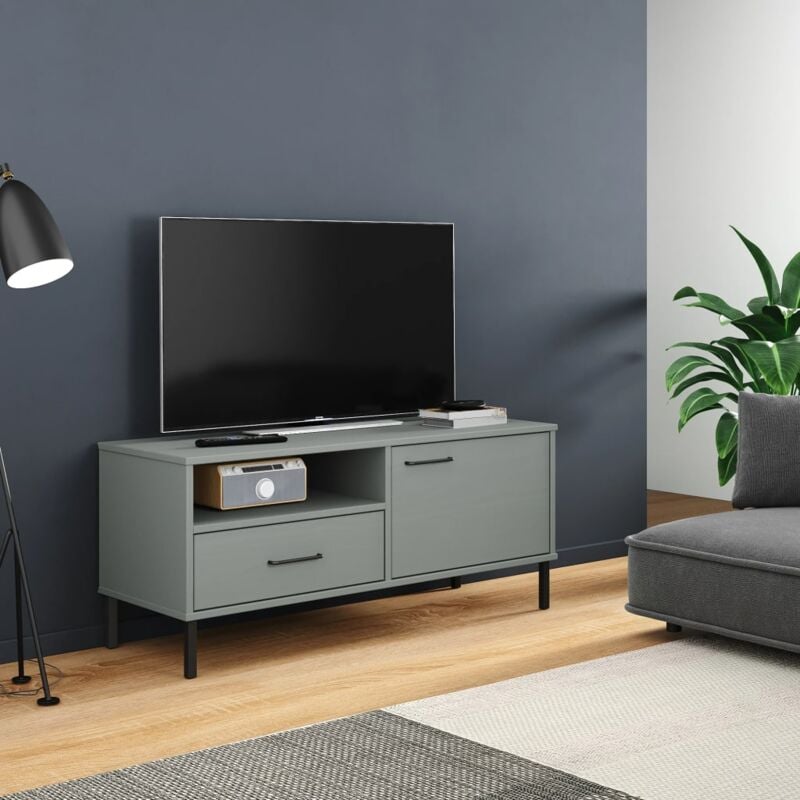 foto del prodotto mobile tv con gambe metallo grigio legno massello di pino oslo vidaxl