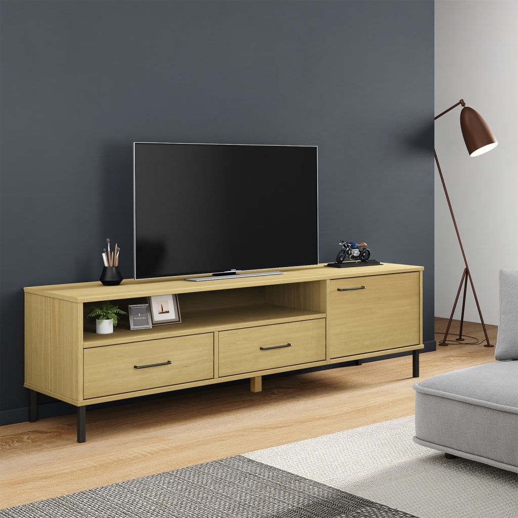 foto del prodotto mobile tv con gambe metallo marrone legno massello di pino oslo cod mxl 27750