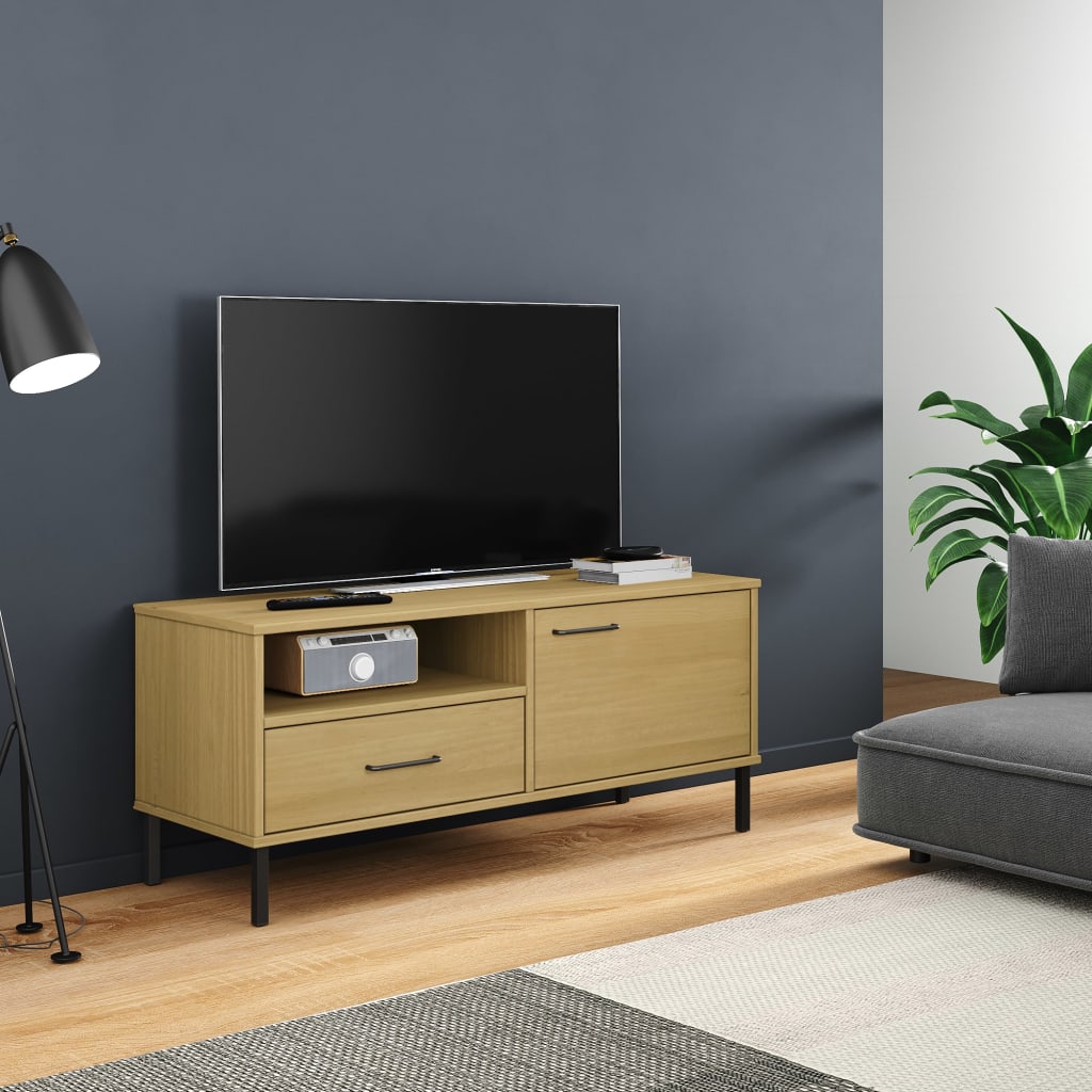 foto del prodotto mobile tv con gambe metallo marrone legno massello di pino oslocod mxl 127099