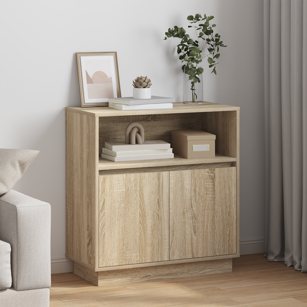 foto del prodotto mobile tv con led rovere sonoma 71x34,5x75 cm legno ingegnerizzato