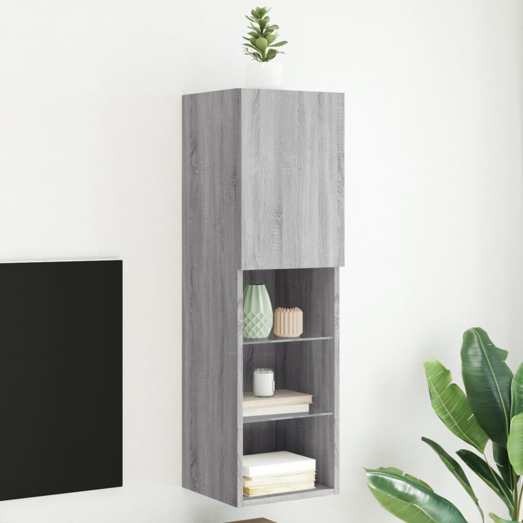 foto del prodotto mobile tv con luci led grigio sonoma 30,5x30x102 cm