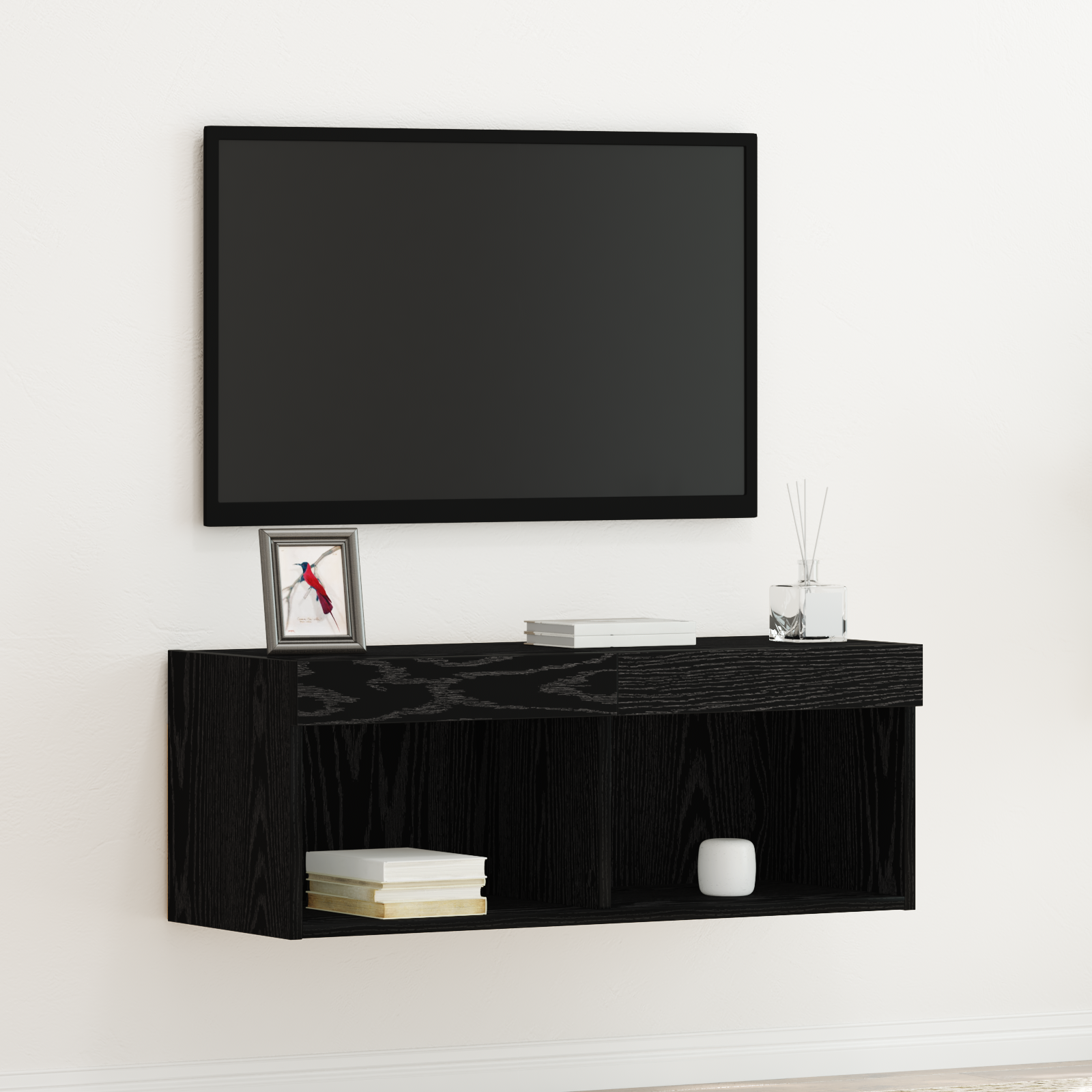 foto del prodotto mobile tv con luci led rovere nero 80x30x30 cm