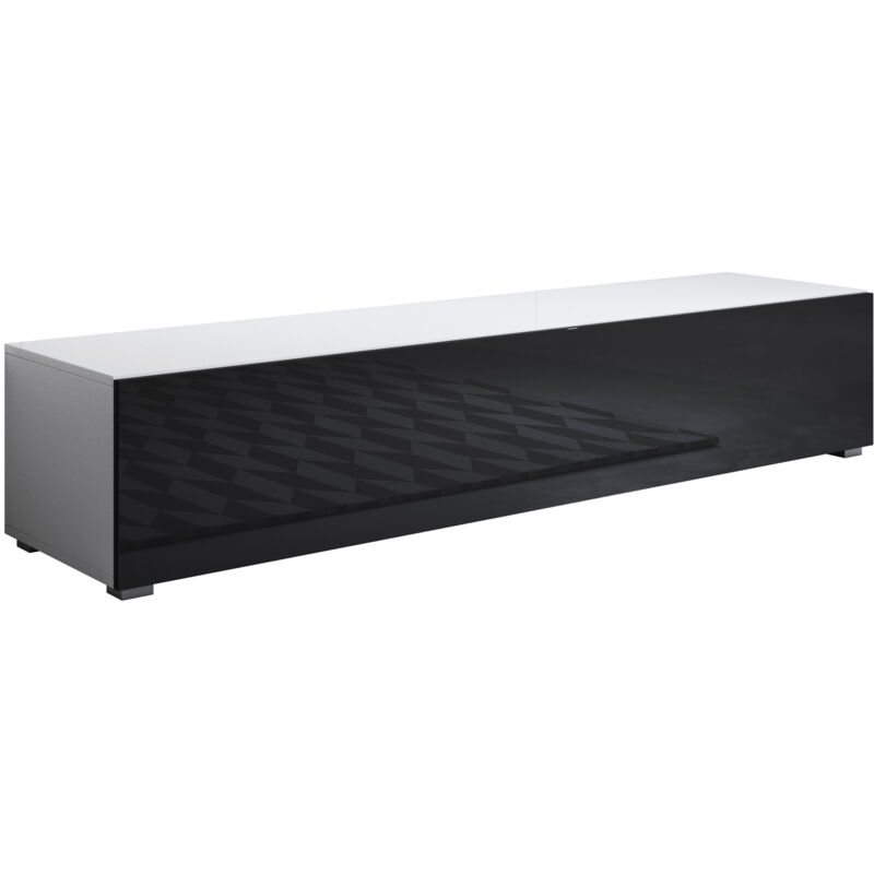 foto del prodotto mobile tv con piedini 2cm mobile da soggiorno moderno porta tv salotto 1 anta 160x32x40cm modello luke h2 bianco e nero finitura lucida