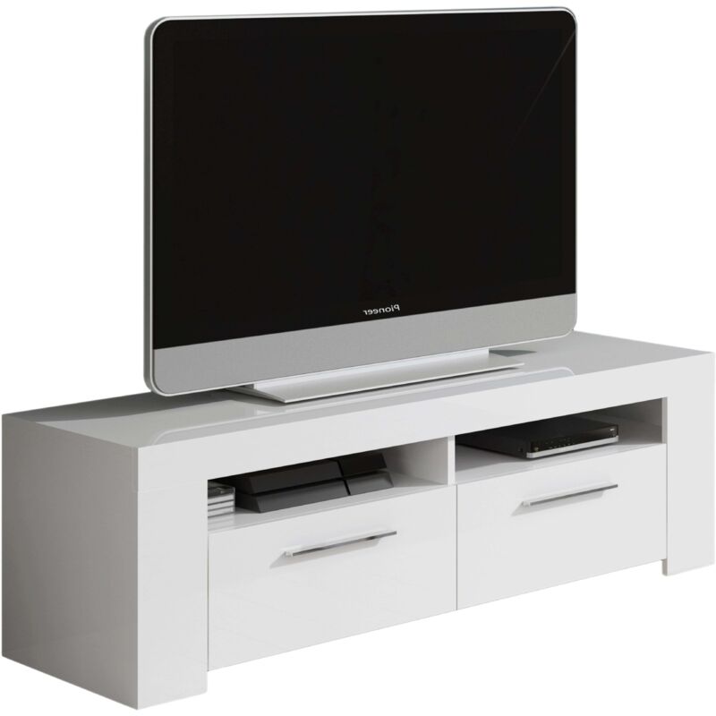 foto del prodotto mobile tv da 120 cm per soggiorno e sala da pranzo in stile contemporaneo in bianco artik con 2 ante e 2 vani aperti