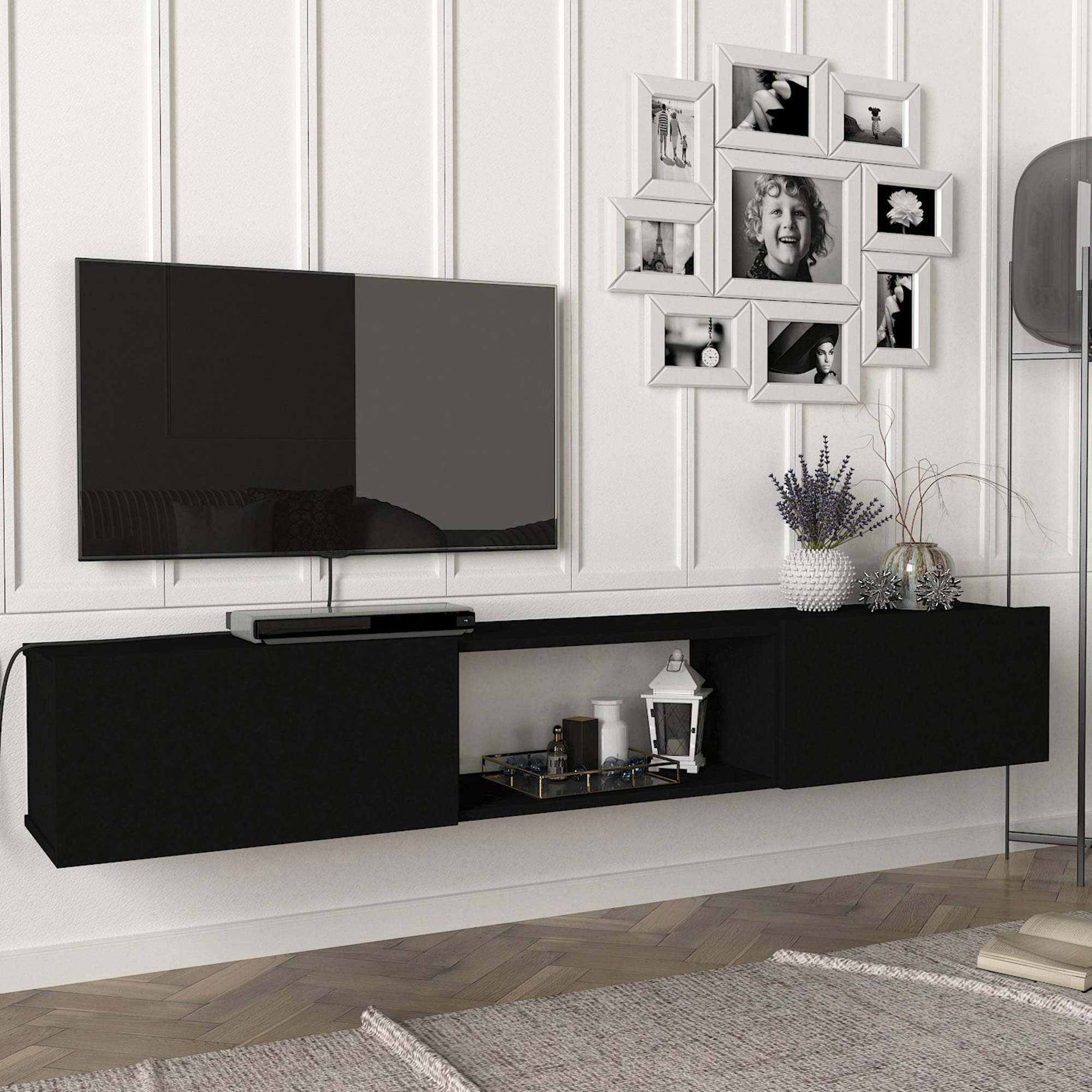 foto del prodotto mobile tv da parete paltamo armadietto pensile con ante a ribalta 180 x 31 x 29,5 cm nero en.casa 