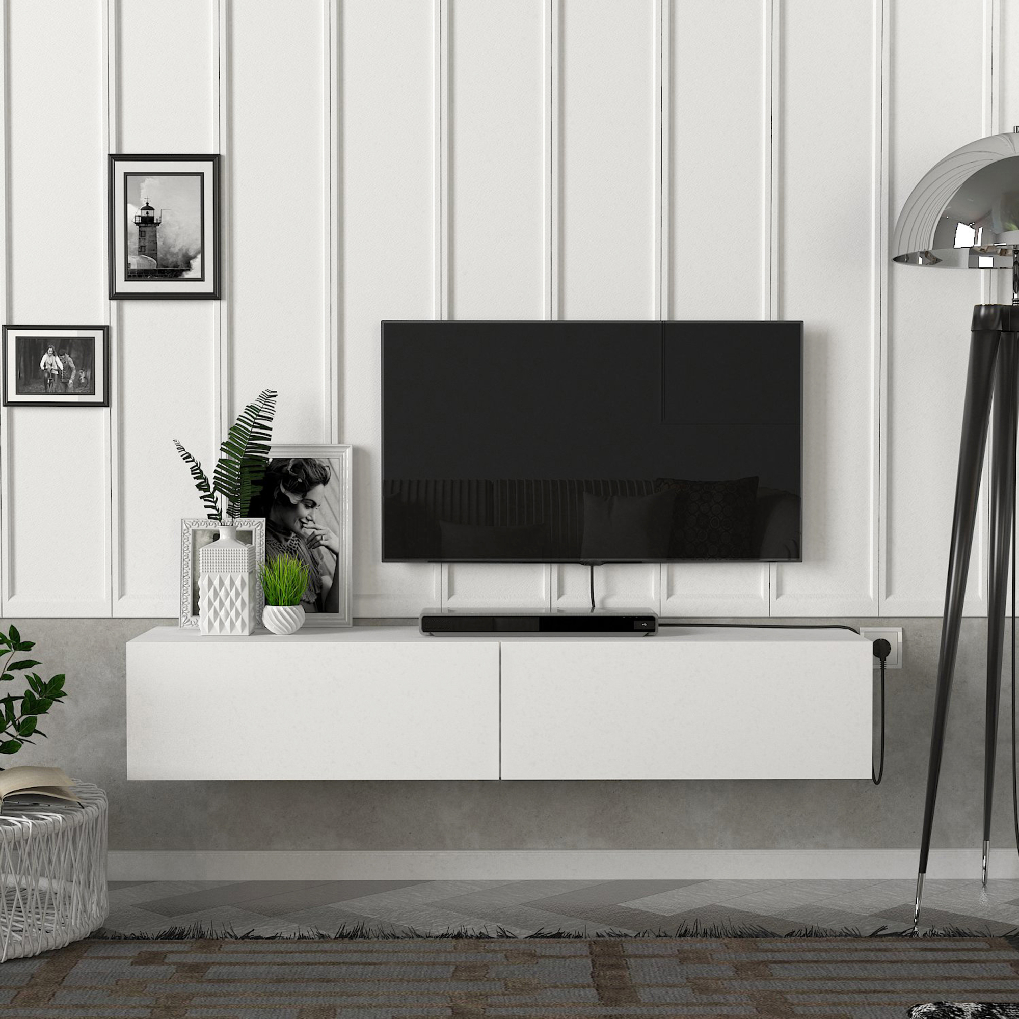 foto del prodotto mobile tv da parete toivakka con 2 ante a ribalta 135 x 31 x 25 cm bianco en.casa 