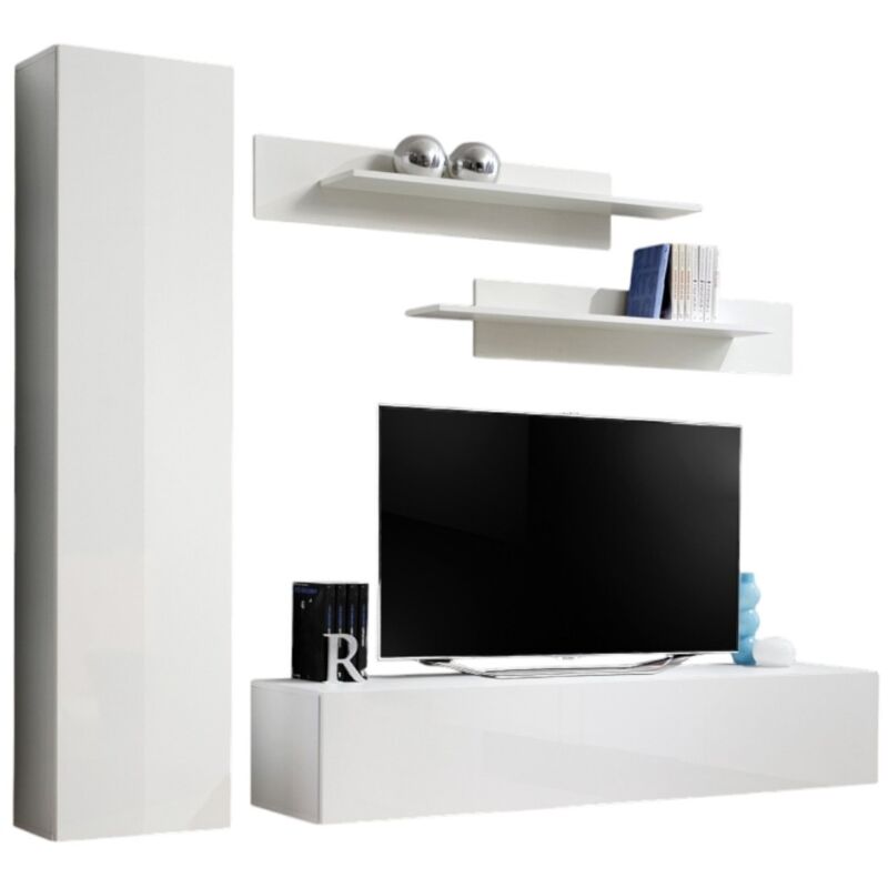 foto del prodotto mobile tv fly g1 design, colore bianco lucido. mobile sospeso moderno e alla moda per il tuo soggiorno.